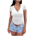 thumbnail image 1 of zbxnLI Short Sleeve T Shirt for Women Summer Slim Solid Color T Shirt Blouse Fashion Lightweight V Neck Tops, 1 of 6