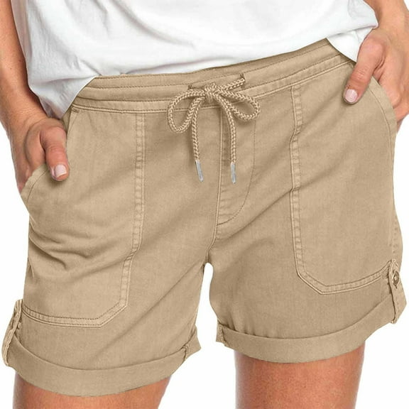 zbxnLI Shorts for Women Drawstring Elastic Waist Summer Outdoor Hiking Shorts Casual Beach Shorts with Pockets