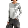 thumbnail image 1 of zbxnLI Sparkly Shirts for Women's Casual Crew Neck Tops Long Sleeve Undershirts Ladies Basic Tees Fashion Clothes, 1 of 7