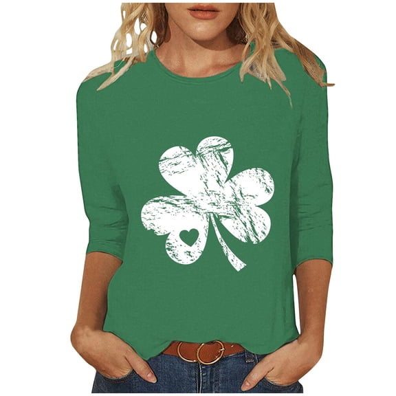 zbxnLI St. Patrick's Day Womens 3/4 Sleeve Shirt Plus Size Crew Neck T Shirts Printed Tops Fashion Spring Clothes
