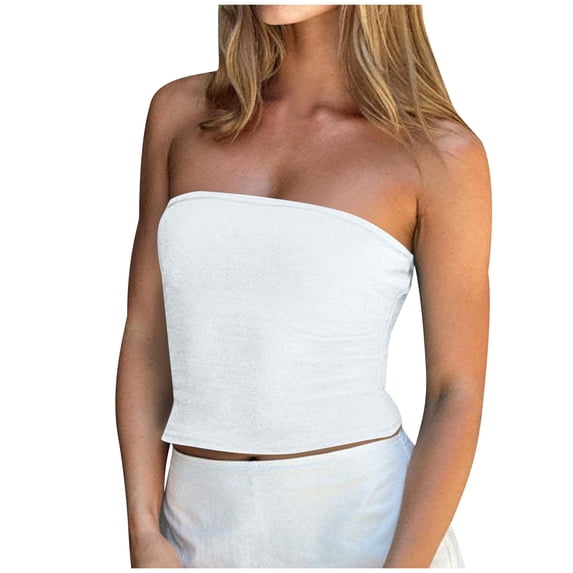 zbxnLI Strapless Tube Tops for Women Basic Slim Summer Vacation Beach Everyday Wear Casual Camisole Shirts Top