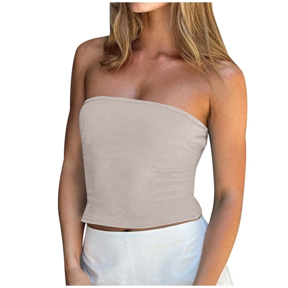 zbxnLI Strapless Tube Tops for Women Basic Slim Summer Vacation Beach Everyday Wear Casual Camisole Shirts Top