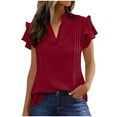 thumbnail image 1 of zbxnLI Summer Top for Women's Plain V Neck Tops Ladies Ruffle Short Sleeve T Shirt Dress Work Casual Blouse, 1 of 7