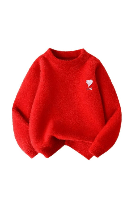 Teen Boys Girls Sweater Valentine's Day Heart Print Long Sleeve Knit Pullover Sweaters Casual Tops