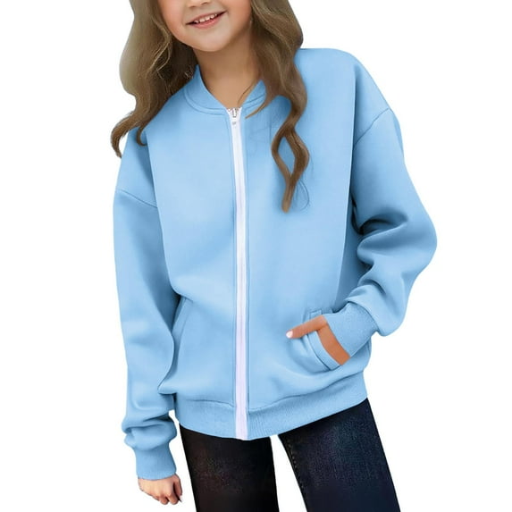zbxnLI Teen Boys Girls Zip up Sweatshirt with Pockets Solid Color Lightweight Casual Fall Jackets