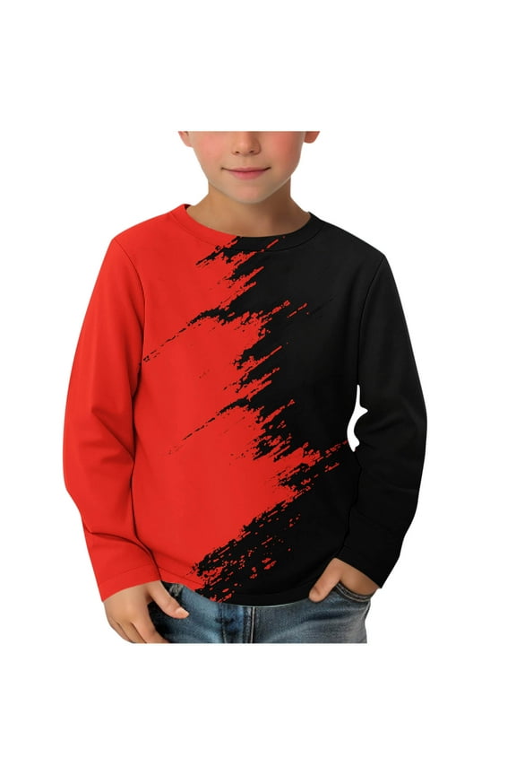 Teen Boys Long Sleeve Shirt Kids Boys Crew Neck Basic Tee Tops Color Block Graphic T-Shirts
