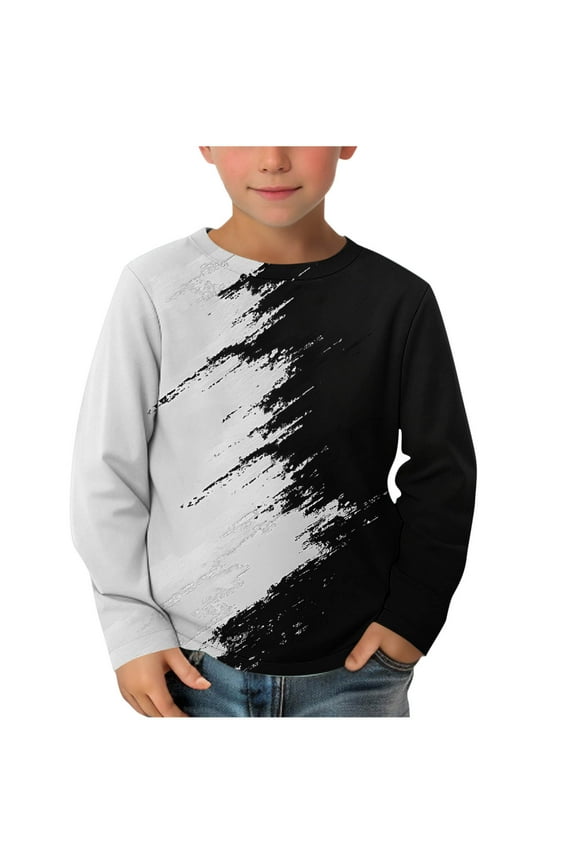 Teen Boys Long Sleeve Shirt Kids Boys Crew Neck Basic Tee Tops Color Block Graphic T-Shirts