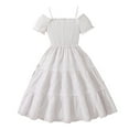 thumbnail image 1 of zbxnLI Teen Girls Dress Smocked Short Sleeve Swing Dresses for Big Girls Flowy A-Line Dresses 8-13Years, 1 of 3
