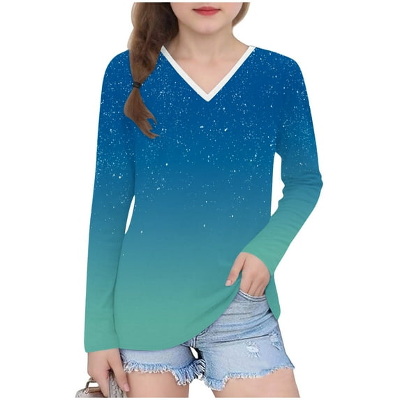 zbxnLI Teen Girls T-Shirts Gradient Long Sleeve Tee Fall Winter Basic Shirts Casual Tops for Little & Big Girls