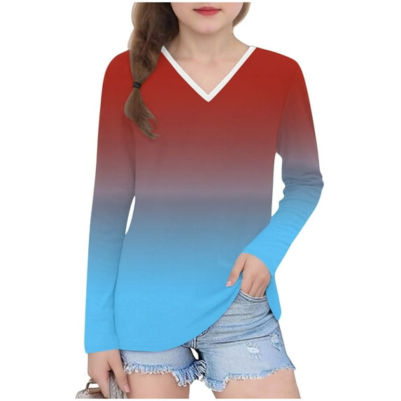 zbxnLI Teen Girls T-Shirts Gradient Long Sleeve Tee Fall Winter Basic Shirts Casual Tops for Little & Big Girls