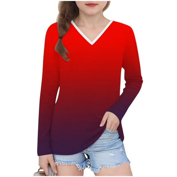 zbxnLI Teen Girls T-Shirts Gradient Long Sleeve Tee Fall Winter Basic Shirts Casual Tops for Little & Big Girls