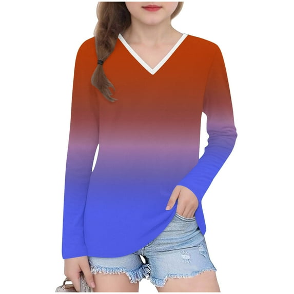 zbxnLI Teen Girls T-Shirts Gradient Long Sleeve Tee Fall Winter Basic Shirts Casual Tops for Little & Big Girls