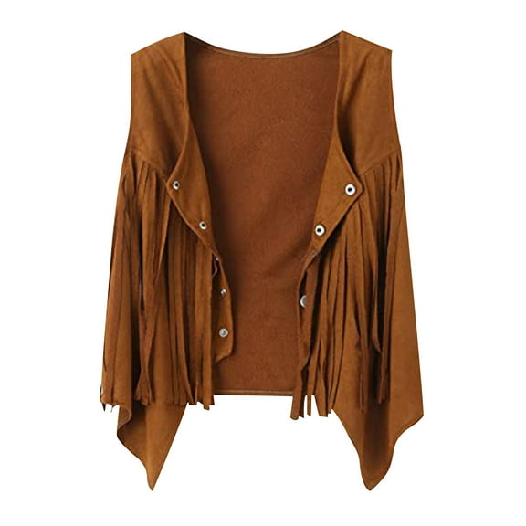 zbxnLI Teens Girls Fringe Vest Button down Open Front Cardigan Outerwear Vintage Boho Crop Vests