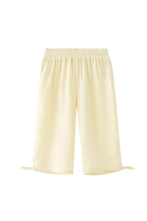 Toddler Baby Girl Linen Pants Little Girls Elastic Waist Casual Bloomers Pants Solid Color Long Pants