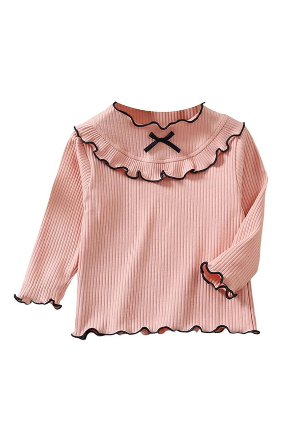 Toddler Baby Girls Blouses Cotton Long Sleeve Shirts Basic Layer Tops for Little Girl Clothes