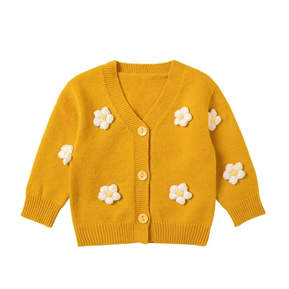 zbxnLI Toddler Baby Girls Floral Cardigan Sweaters Knit Long Sleeve V Neck Button Cardigans Spring Fall