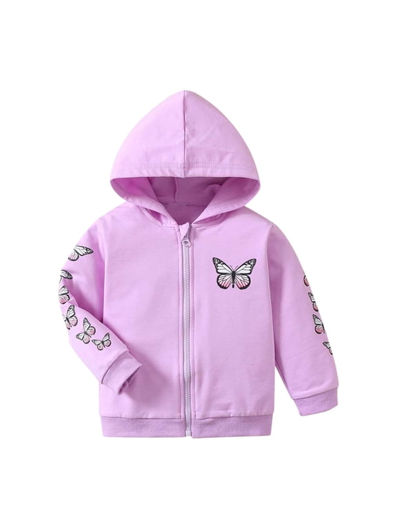 Toddler Baby Girls Full Zip Hoodie Butterfly Cartoon Sweatshirt for Little Girl Hooded Jacket Outerwear