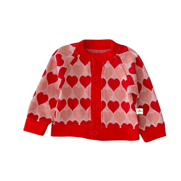 zbxnLI Toddler Baby Girls Knit Cardigans Heart Print Long Sleeve Cardigan Sweater Outerwear Infant Girls