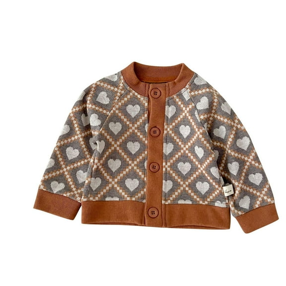 zbxnLI Toddler Baby Girls Knit Cardigans Heart Print Long Sleeve Cardigan Sweater Outerwear Infant Girls