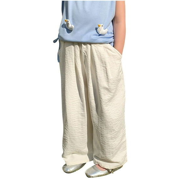 zbxnLI Toddler Baby Girls Wide Leg Pants Elastic Waist Loose Casual Lounge Trousers with Pockets