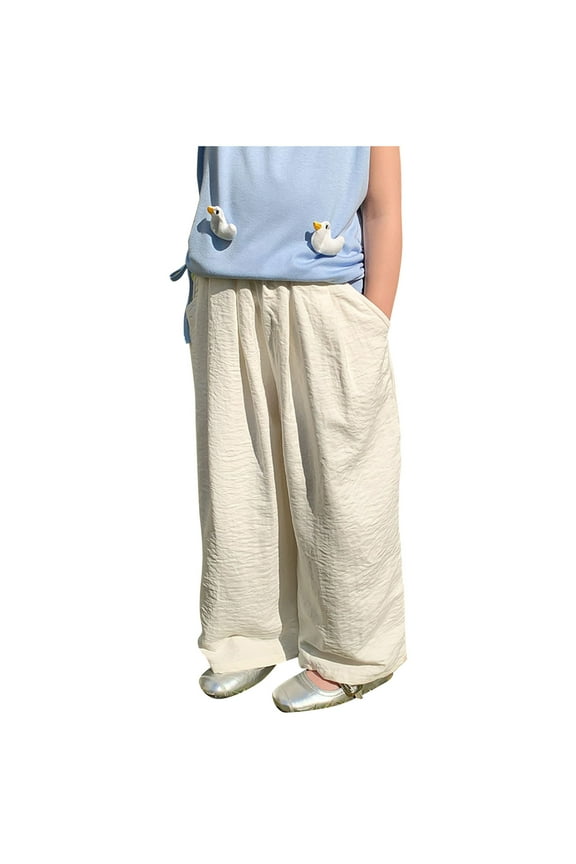 Toddler Baby Girls Wide Leg Pants Elastic Waist Loose Casual Lounge Trousers with Pockets