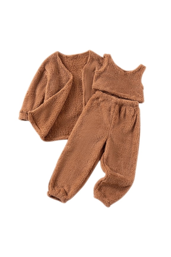 Toddler Baby Girls Winter Clothes Sets Fleece Tank Tops Cardigan Pants Soft Loungewear 3PCS