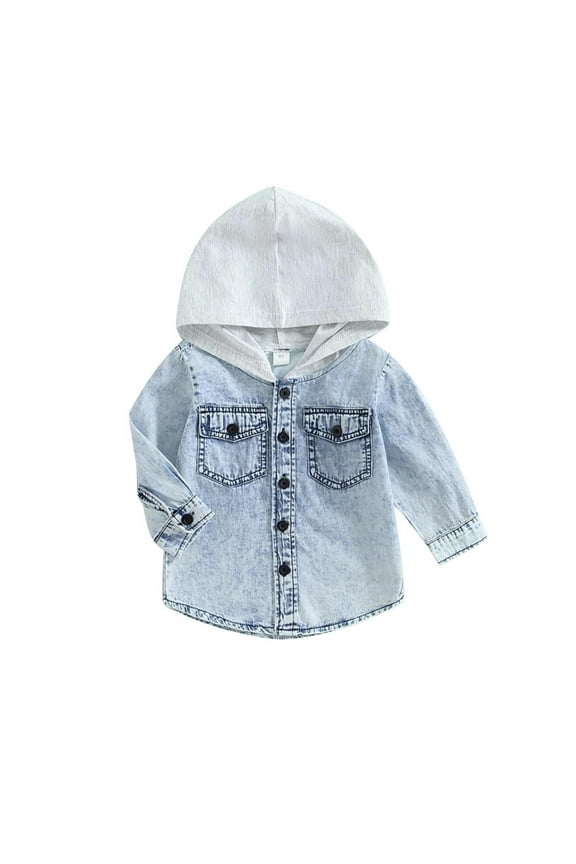 Toddler Boys Denim Jackets Hooded Long Sleeve Buttoned Jean Jacket Spring Fall Outerwear for Kids