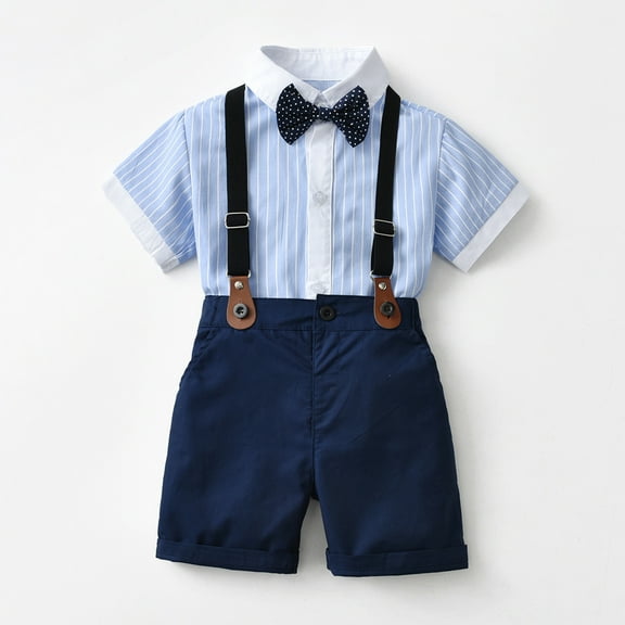 zbxnLI Toddler Boys Gentlemen Outfits Short Sleeve Button down Shirts and Suspender Shorts Set with Bowtie