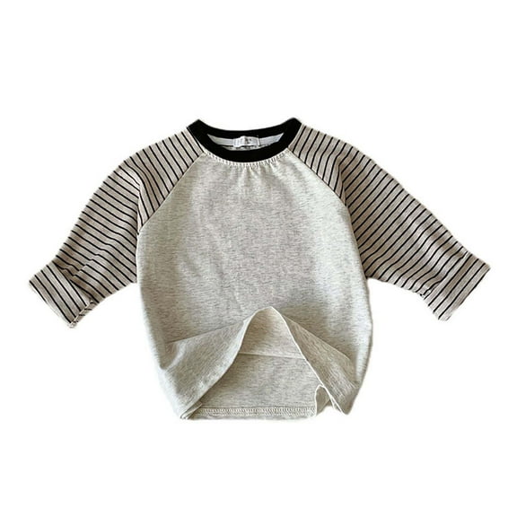 zbxnLI Toddler Boys Girls Casual T-Shirts Long Sleeve Shirt Kids Crew Neck Basic Stripe Graphic Tees