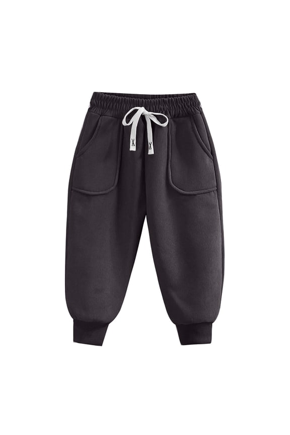 Toddler Boys Girls Sherpa Lined Sweatpants High Waist Drawstring Warm Winter Joggers with Pockets