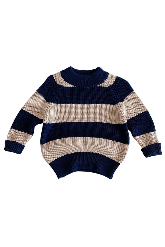 Toddler Boys Girls Sweaters Striped Color Block Knit Sweater Fall Winter Warm Pullover Tops