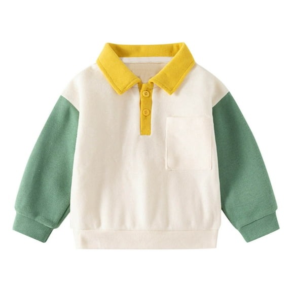 zbxnLI Toddler Boys Long Sleeve Shirts Cotton T-Shirts for Little Boys Collared Tops School Uniforms 3-8 Years