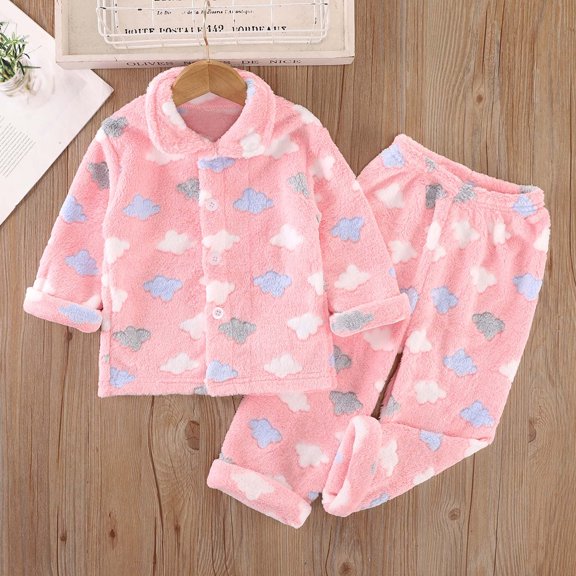 zbxnLI Toddler Fleece Pajama Sets Kids Girls Boys Button down Sleepwear Fuzzy Pants Fall Winter Clothes Sets