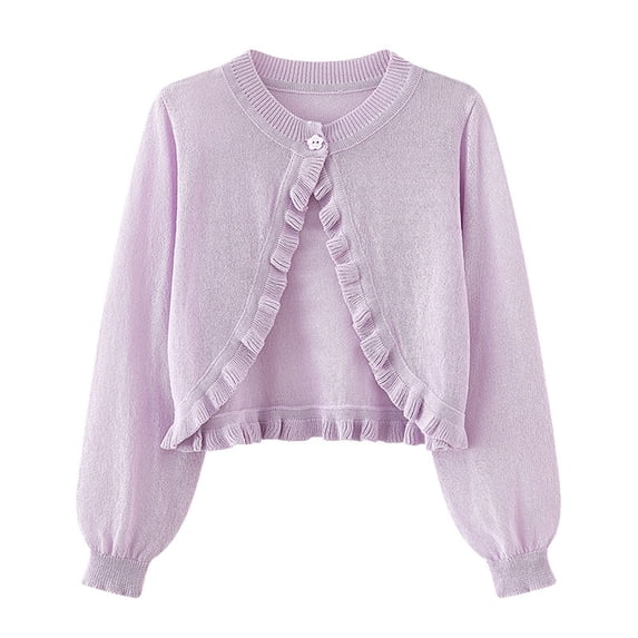 zbxnLI Toddler Girls Bolero Knit Cardigan Ruffle Button Closure Sweater Casual Coverups Cropped Cardigans