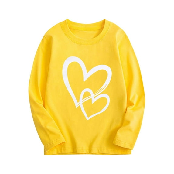 zbxnLI Toddler Girls Boys Graphic T-Shirts Kids Long Sleeve Crew Neck Heart Printed Shirts Basic Tee Tops