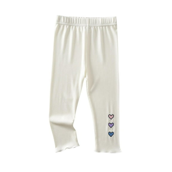 zbxnLI Toddler Girls Capri Leggings Heart Print Elastic Waist Cotton Cropped Leggings Little Girl Pants