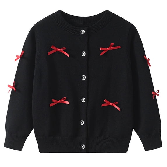 zbxnLI Toddler Girls Cardigan Sweaters with Bow Kid Girls Open Front Knit Cardigan Casual Jackets