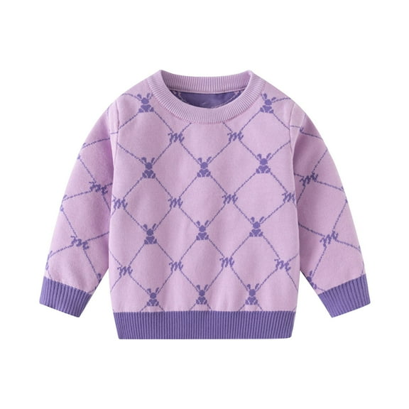 zbxnLI Toddler Girls Crewneck Sweater Long Sleeve Cute Graphic Casual Knit Pullover Sweater for Little Girls