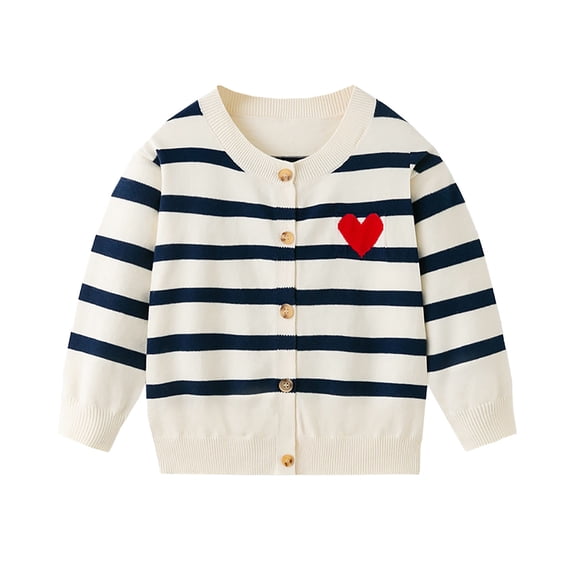 zbxnLI Toddler Girls Heart Cardigan Sweaters Crew Neck Button Long Sleeve Open Front Knit Cardigans