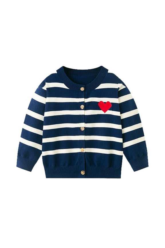 Toddler Girls Heart Cardigan Sweaters Crew Neck Button Long Sleeve Open Front Knit Cardigans