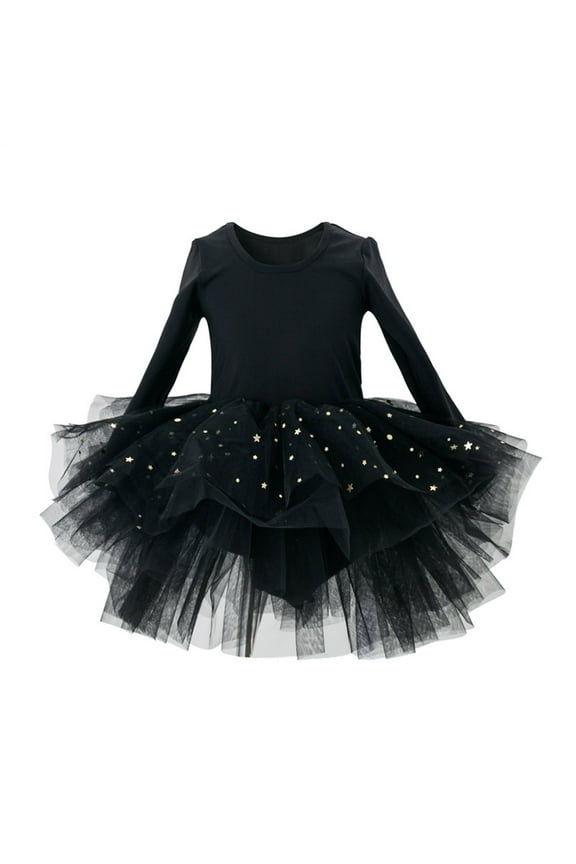 Toddler Girls Long Sleeve Dance Leotards Ballet Training Performance Mesh Dress Dancewear