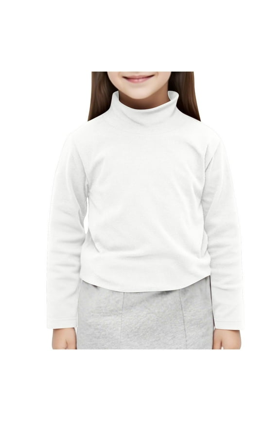 Toddler Girls Mock Neck Long Sleeve Shirts Kids Basic Layer Tees Cotton T-Shirts Solid Color