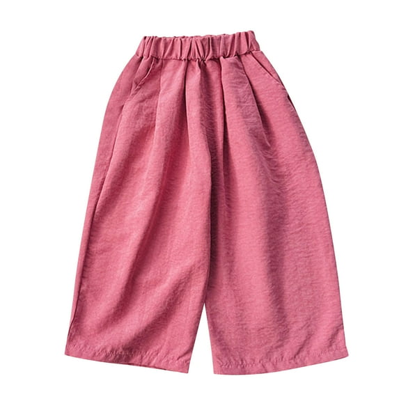 zbxnLI Toddler Girls Pants Elastic Waist Wide Leg Pants Solid Color Cotton Lounge Pants with Pockets