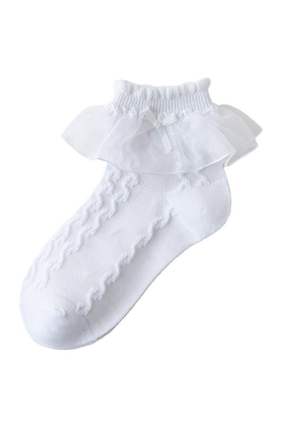 Toddler Girls Princess Socks Frilly Lace Dress Socks for Little Girls Cotton Crew Socks with Bows
