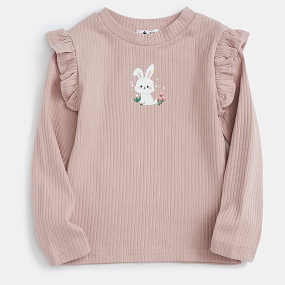 zbxnLI Toddler Girls Ruffle Long Sleeve Shirts Cartoon Causal T-Shirts Kids Cute Blouses for Little Girls
