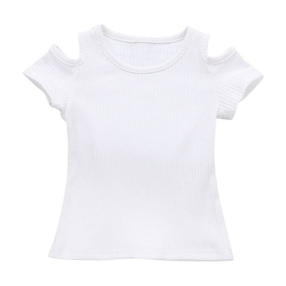 zbxnLI Toddler Girls T-Shirts Cold Shoulder Short Sleeve Shirts Summer Crew Neck Casual Cute Tops for Little Girls