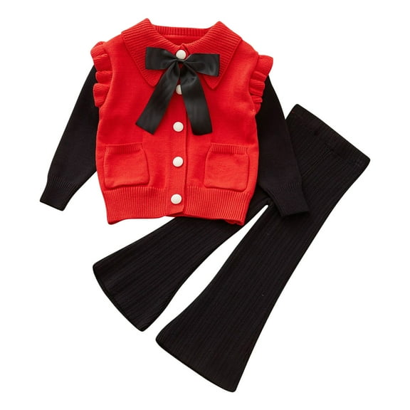 zbxnLI Toddler Girls Two Piece Outfit Cardigan Sweater and Bell Bottom Spring Fall Clothes Set for Little Girls