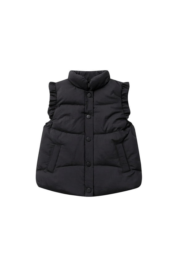 Toddler Girls Winter Puffer Vest Jackets Ruffle Sleeveless Collar Zipper Warm Cute Outerwear Vests