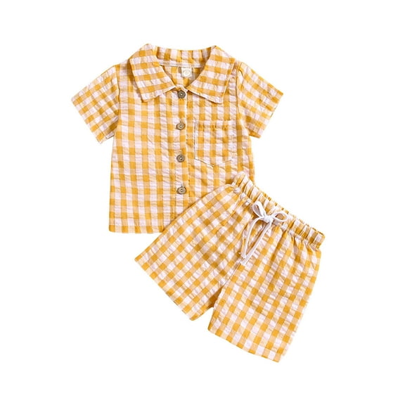 zbxnLI Toddler Plaid Pajama Sets Two Piece Short Sleeve Button down Shirt Pj Shorts Sleepwear Kids Boys Girls