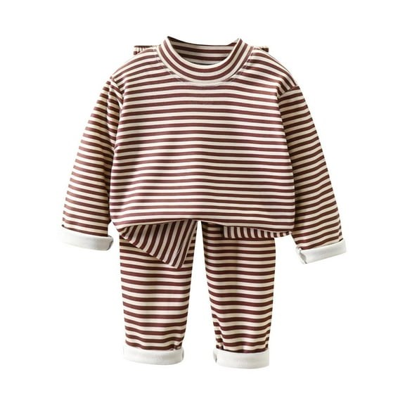 zbxnLI Toddler Thermal Underwear Set Striped Long Sleeve Mock Neck Tops and Pants Boys Girls Clothes Sets